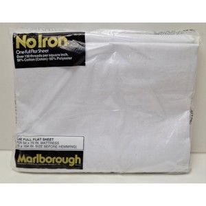 Marlborough No Iron 50/50 Cotton/Poly White Full Flat Sheet USA Vtg. '70s/'80s